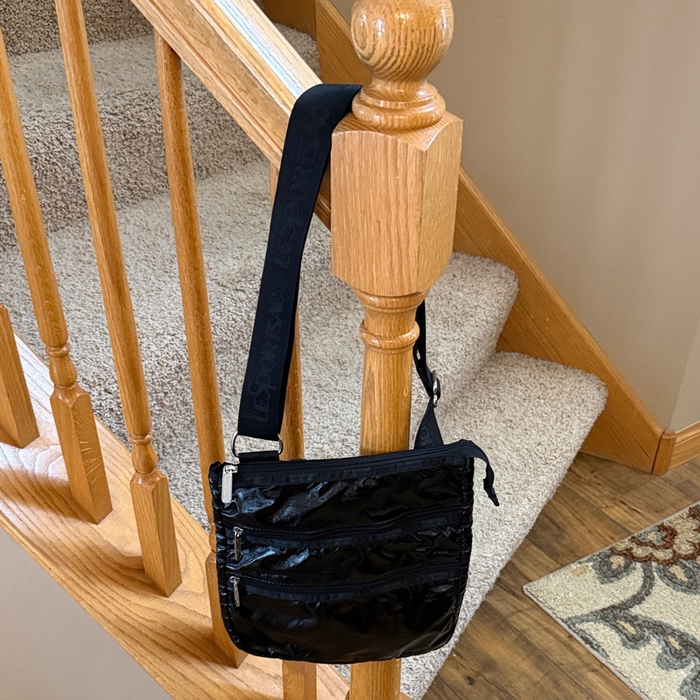 LeSportsac Black Shimmer Crossbody Bag with Adjustable Strap